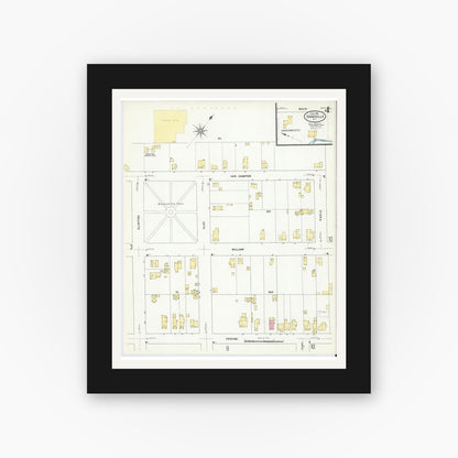 Old map wall art mockup — black gallery frame with white mat — Sanborn Fire Insurance Map from Dansville, Livingston County, New York (1909), Sheet #0004