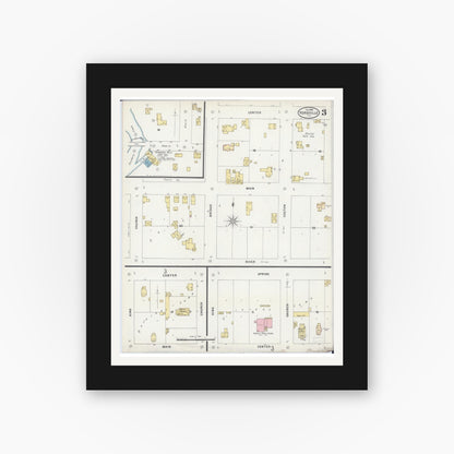 Old map wall art mockup — black gallery frame with white mat — Sanborn Fire Insurance Map from Yorkville, Kendall County, Illinois (1898), Sheet #0003