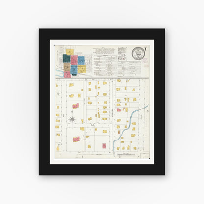 Old map wall art mockup — black gallery frame with white mat — Sanborn Fire Insurance Map from Tama, Tama County, Iowa (1906), Sheet #0001