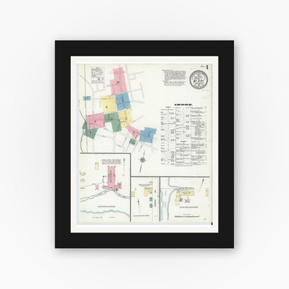 Old map wall art mockup — black gallery frame with white mat — Sanborn Fire Insurance Map from Mount Airy, Surry County, North Carolina (1910) - Complete Map Set