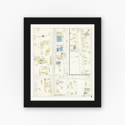Old map wall art mockup — black gallery frame with white mat — Sanborn Fire Insurance Map from Webster, Monroe County, New York (1912), Sheet #0006