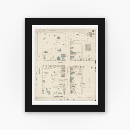 Old map wall art mockup — black gallery frame with white mat — Sanborn Fire Insurance Map from San Angelo, Tom Green County, Texas (1885), Sheet #0002