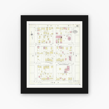 Old map wall art mockup — black gallery frame with white mat — Sanborn Fire Insurance Map from Alton, Madison County, Illinois (1909), Sheet #0015
