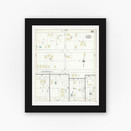 Old map wall art mockup — black gallery frame with white mat — Sanborn Fire Insurance Map from Miami, Dade County, Florida (1914), Sheet #0033