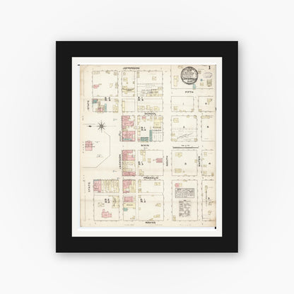 Old map wall art mockup — black gallery frame with white mat — Sanborn Fire Insurance Map from Centerville, Appanoose County, Iowa (1883) â€” Complete Set