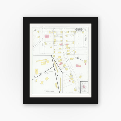 Old map wall art mockup — black gallery frame with white mat — Sanborn Fire Insurance Map from Saint Clairsville, Belmont County, Ohio (1929), Sheet #0004