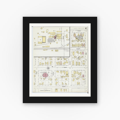 Old map wall art mockup — black gallery frame with white mat — Sanborn Fire Insurance Map from Saint Joseph, Berrien County, Michigan (1892), Sheet #0004