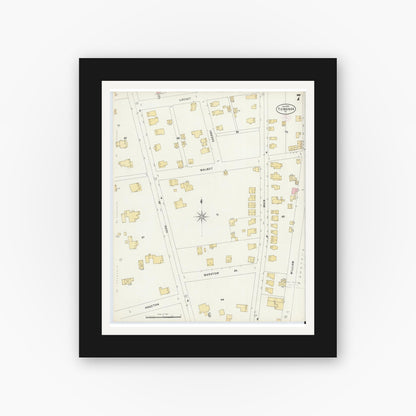 Old map wall art mockup — black gallery frame with white mat — Sanborn Fire Insurance Map from Towanda, Bradford County, Pennsylvania (1897), Sheet #0007