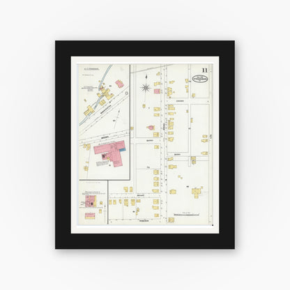 Old map wall art mockup — black gallery frame with white mat — Sanborn Fire Insurance Map from Stroudsburg, Monroe County, Pennsylvania (1905), Sheet #0011