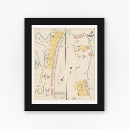 Old map wall art mockup — black gallery frame with white mat — Sanborn Fire Insurance Map from Haverstraw, Rockland County, New York (1921), Sheet #0013