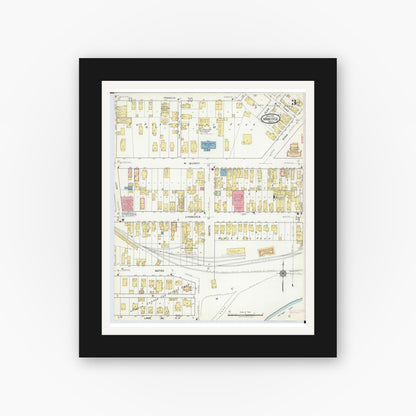 Old map wall art mockup — black gallery frame with white mat — Sanborn Fire Insurance Map from Hancock, Houghton County, Michigan (1917), Sheet #0003