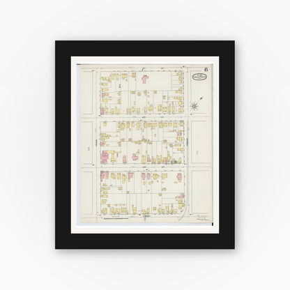 Old map wall art mockup — black gallery frame with white mat — Sanborn Fire Insurance Map from Gallipolis, Gallia County, Ohio (1895), Sheet #0006