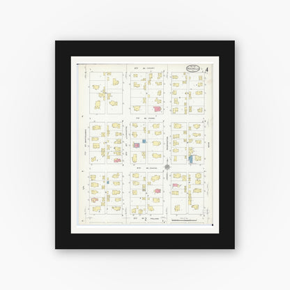 Old map wall art mockup — black gallery frame with white mat — Sanborn Fire Insurance Map from Rochelle, Ogle County, Illinois (1912), Sheet #0004