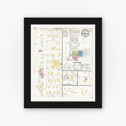 Old map wall art mockup — black gallery frame with white mat — Sanborn Fire Insurance Map from Guthrie Center, Guthrie County, Iowa (1916) â€” Complete Set