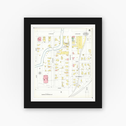 Old map wall art mockup — black gallery frame with white mat — Sanborn Fire Insurance Map from Decorah, Winneshiek County, Iowa (1902), Sheet #0008