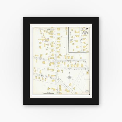 Old map wall art mockup — black gallery frame with white mat — Sanborn Fire Insurance Map from Weymouth, Norfolk County, Massachusetts (1904), Sheet #0019