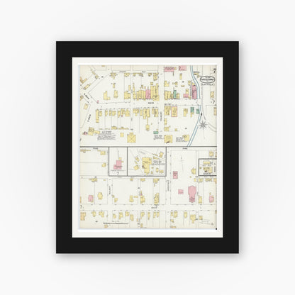 Old map wall art mockup — black gallery frame with white mat — Sanborn Fire Insurance Map from Punxsutawney, Jefferson County, Pennsylvania (1896), Sheet #0007