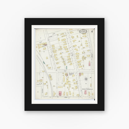 Old map wall art mockup — black gallery frame with white mat — Sanborn Fire Insurance Map from Ashtabula, Ashtabula County, Ohio (1893), Sheet #0004