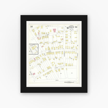 Old map wall art mockup — black gallery frame with white mat — Sanborn Fire Insurance Map from Danville, Montour County, Pennsylvania (1923), Sheet #0014