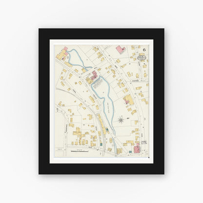 Old map wall art mockup — black gallery frame with white mat — Sanborn Fire Insurance Map from Spencer, Worcester County, Massachusetts (1906), Sheet #0006