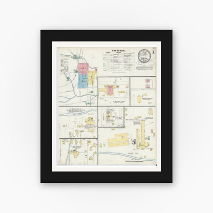 Old map wall art mockup — black gallery frame with white mat — Sanborn Fire Insurance Map from Canton, Bradford County, Pennsylvania (1897) - Complete Map Set