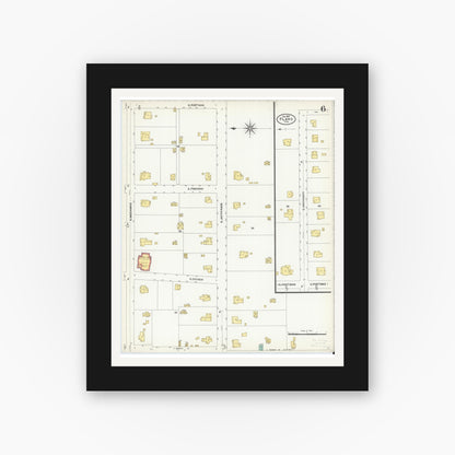 Old map wall art mockup — black gallery frame with white mat — Sanborn Fire Insurance Map from Plano, Collin County, Texas (1907), Sheet #0006