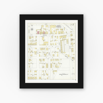 Old map wall art mockup — black gallery frame with white mat — Sanborn Fire Insurance Map from Roosevelt, Middlesex County, New Jersey (1908), Sheet #0007