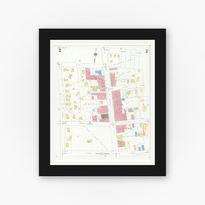 Old map wall art mockup — black gallery frame with white mat — Sanborn Fire Insurance Map from Libertyville, Lake County, Illinois (1933), Sheet #0002