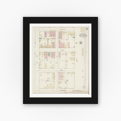 Old map wall art mockup — black gallery frame with white mat — Sanborn Fire Insurance Map from Colorado, Mitchell County, Texas (1886), Sheet #0002