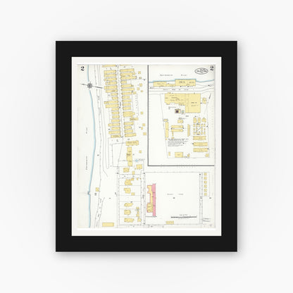 Old map wall art mockup — black gallery frame with white mat — Sanborn Fire Insurance Map from Isleton, Sacramento County, California (1925), Sheet #0002