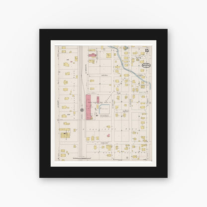 Old map wall art mockup — black gallery frame with white mat — Sanborn Fire Insurance Map from Marion, Williamson County, Illinois (1922), Sheet #0015