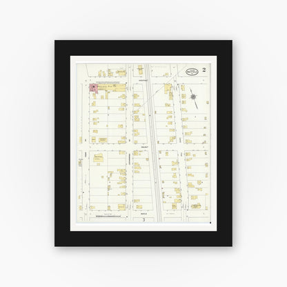 Old map wall art mockup — black gallery frame with white mat — Sanborn Fire Insurance Map from Mayfield, Lackawanna County, Pennsylvania (1912), Sheet #0002