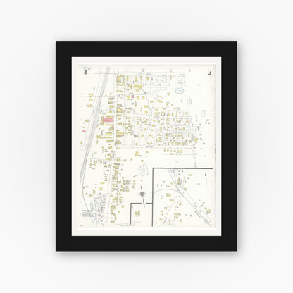 Old map wall art mockup — black gallery frame with white mat — Sanborn Fire Insurance Map from Overton, Rusk County, Texas (1936), Sheet #0004