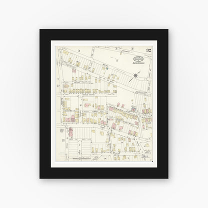 Old map wall art mockup — black gallery frame with white mat — Sanborn Fire Insurance Map from Braddock, Allegheny County, Pennsylvania (1914), Sheet #0032