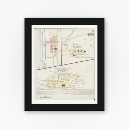 Old map wall art mockup — black gallery frame with white mat — Sanborn Fire Insurance Map from Akron, Summit County, Ohio (1886), Sheet #0019