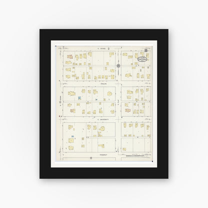 Old map wall art mockup — black gallery frame with white mat — Sanborn Fire Insurance Map from Owatonna, Steele County, Minnesota (1915), Sheet #0011
