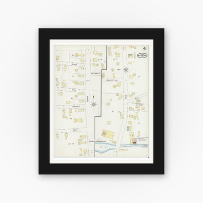 Old map wall art mockup — black gallery frame with white mat — Sanborn Fire Insurance Map from Merrimac, Essex County, Massachusetts (1896), Sheet #0004