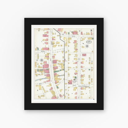 Old map wall art mockup — black gallery frame with white mat — Sanborn Fire Insurance Map from Everett, Bedford County, Pennsylvania (1900), Sheet #0003