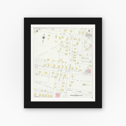 Old map wall art mockup — black gallery frame with white mat — Sanborn Fire Insurance Map from Libertyville, Lake County, Illinois (1924), Sheet #0003