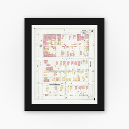 Old map wall art mockup — black gallery frame with white mat — Sanborn Fire Insurance Map from Chillicothe, Ross County, Ohio (1900), Sheet #0016