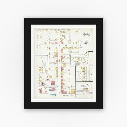 Old map wall art mockup — black gallery frame with white mat — Sanborn Fire Insurance Map from Saint Clairsville, Belmont County, Ohio (1899), Sheet #0002