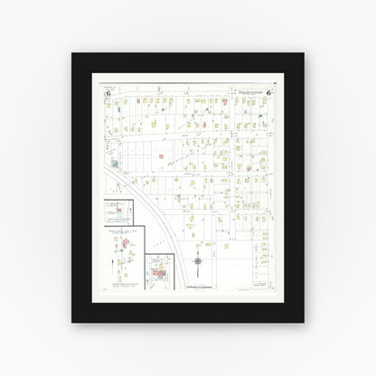 Old map wall art mockup — black gallery frame with white mat — Sanborn Fire Insurance Map from Carthage, Hancock County, Illinois (1943), Sheet #0006