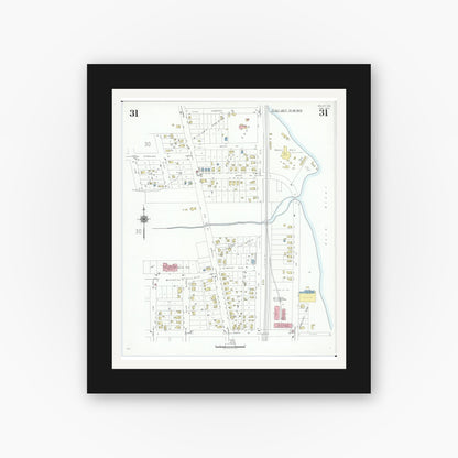 Old map wall art mockup — black gallery frame with white mat — Sanborn Fire Insurance Map from Beloit, Rock County, Wisconsin (1939), Sheet #0031