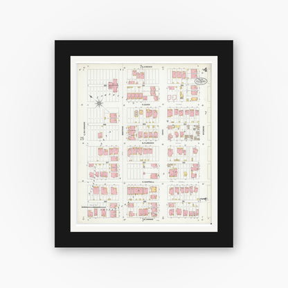 Old map wall art mockup — black gallery frame with white mat — Sanborn Fire Insurance Map from El Paso, El Paso County, Texas (1902), Sheet #0004