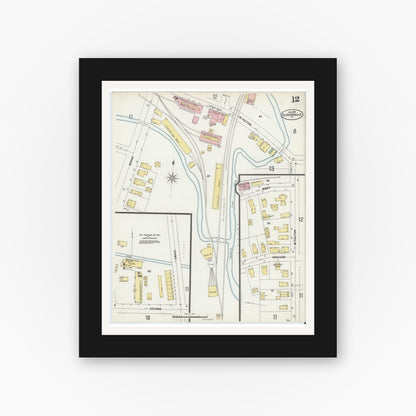Old map wall art mockup — black gallery frame with white mat — Sanborn Fire Insurance Map from Gloversville, Fulton County, New York (1897), Sheet #0012