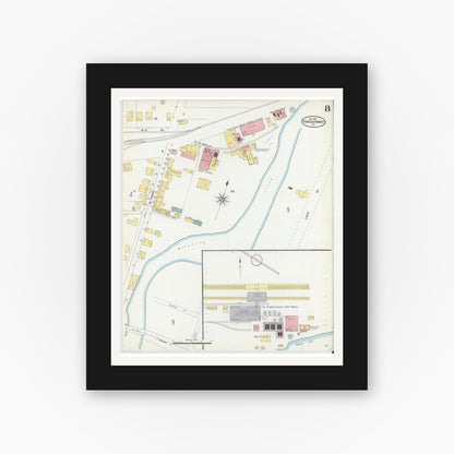 Old map wall art mockup — black gallery frame with white mat — Sanborn Fire Insurance Map from Punxsutawney, Jefferson County, Pennsylvania (1906), Sheet #0008