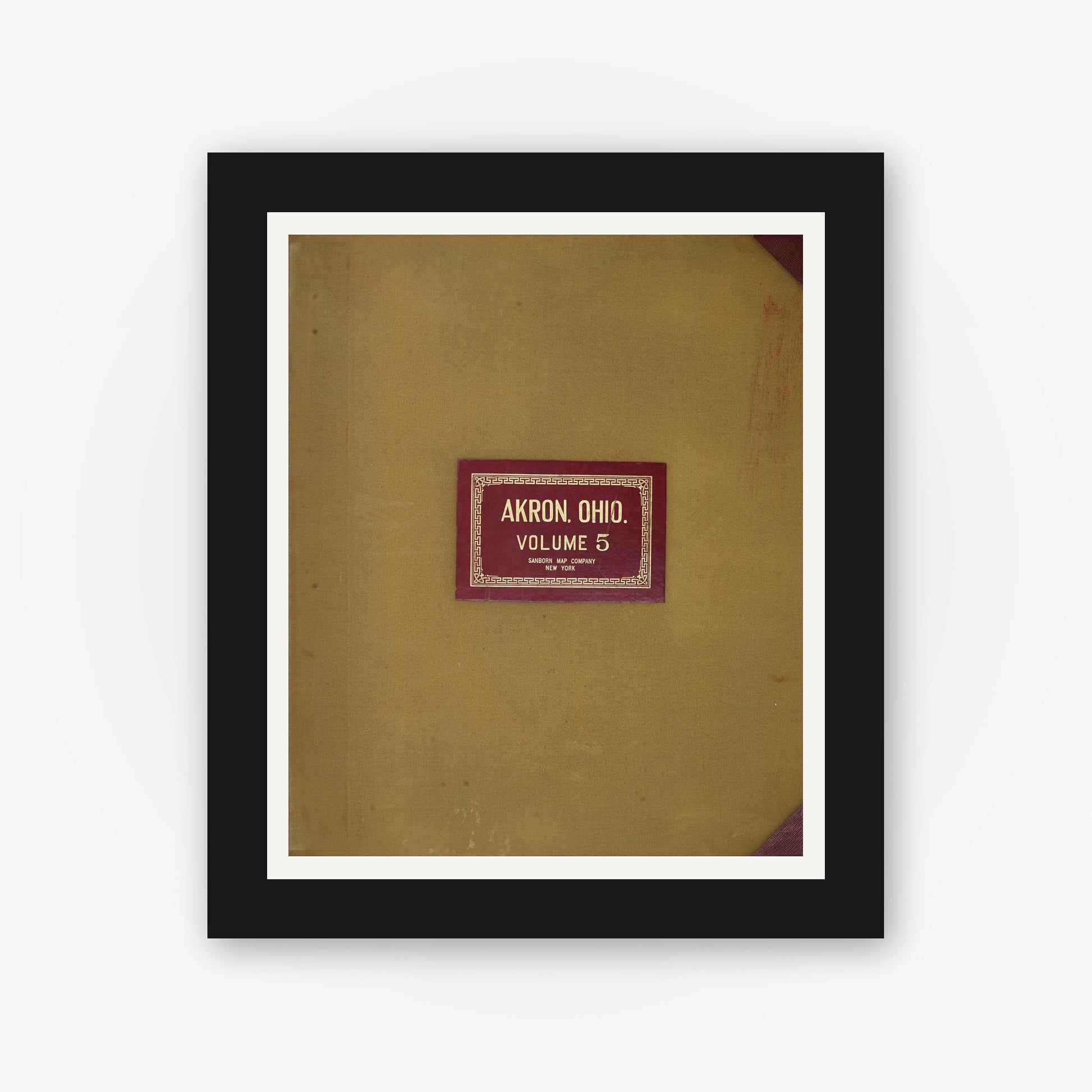 Old map wall art mockup — black gallery frame with white mat — Sanborn Fire Insurance Map from Akron, Summit County, Ohio (1951), Sheet #0001
