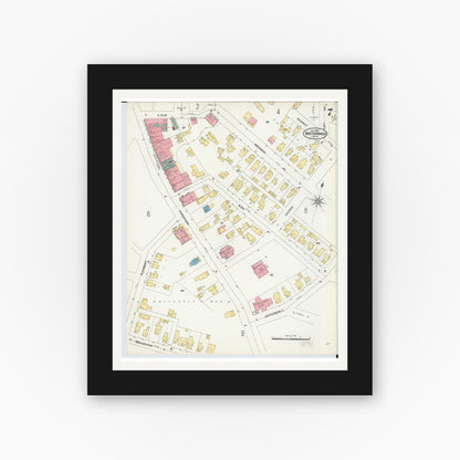 Old map wall art mockup — black gallery frame with white mat — Sanborn Fire Insurance Map from Benton Harbor, Berrien County, Michigan (1905), Sheet #0007