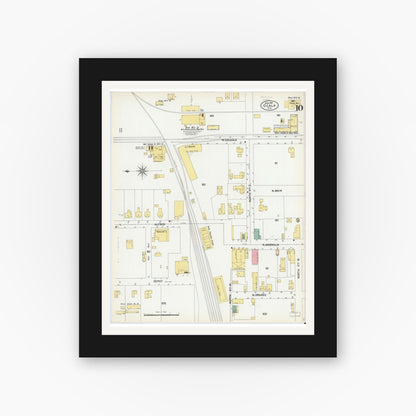 Old map wall art mockup — black gallery frame with white mat — Sanborn Fire Insurance Map from Ocala, Marion County, Florida (1901), Sheet #0010
