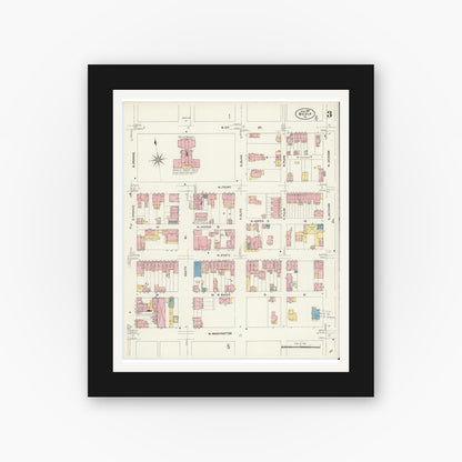 Old map wall art mockup — black gallery frame with white mat — Sanborn Fire Insurance Map from Media, Delaware County, Pennsylvania (1907), Sheet #0003